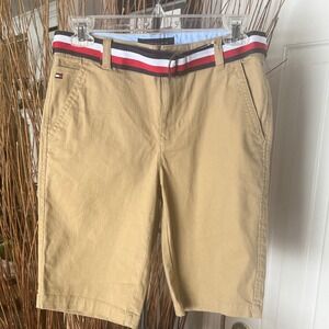 Tommy Hilfiger Men's Khaki Chino Shorts Belted Preppy Golf Casual Sz 14